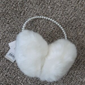 Nordstrom White Faux Fur Earmuffs with Pearl Accent